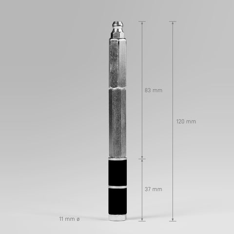 Injektionspacker 120-2BH aus Stahl mit Maßangaben zur Länge